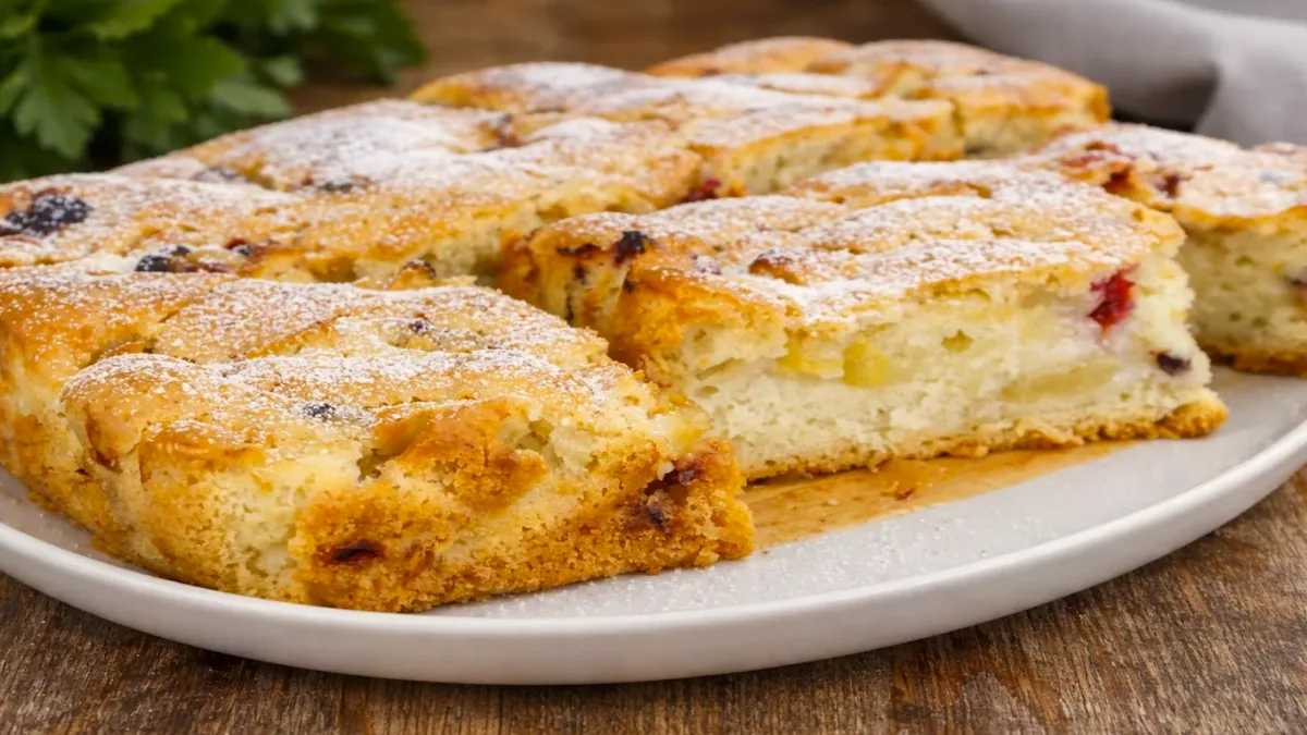 Яблучна шарлотка на воді, від Смачненьке, посипана цукровою пудрою