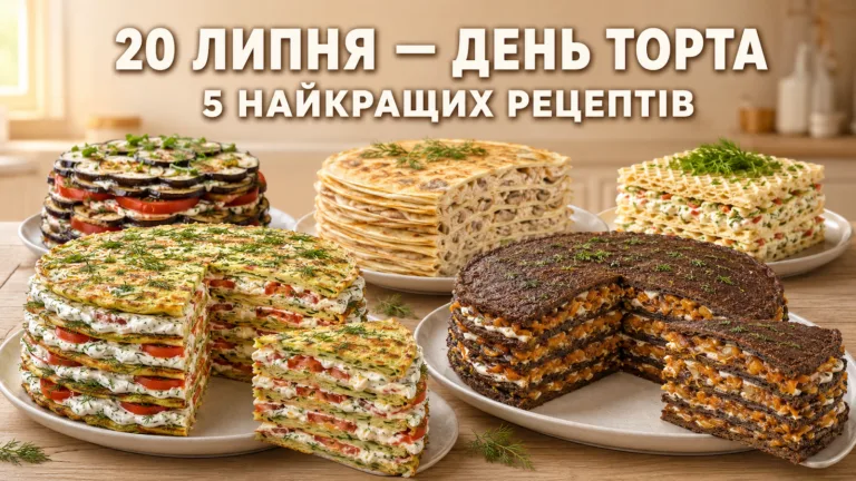 20 липня — Міжнародний день торта: кабачковий, печінковий, баклажановий, млинцевий і вафельний закусочні торти
